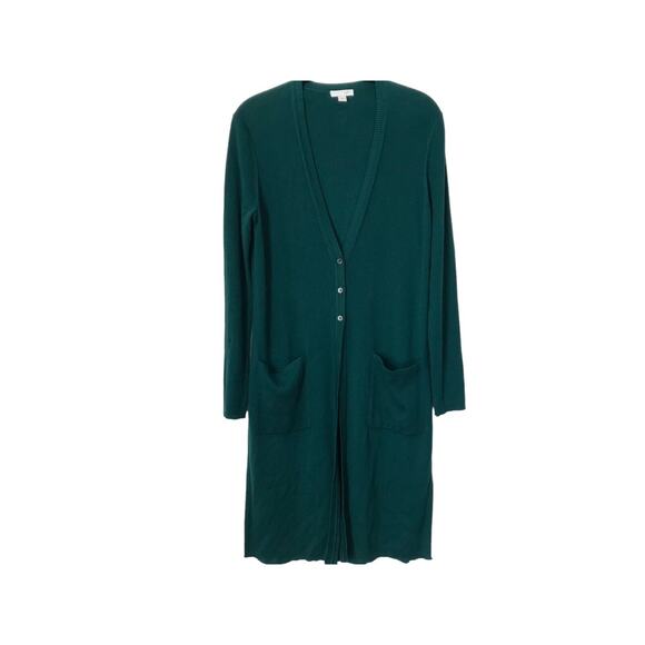 J Jill Cardigan Size XS Green Silk Blend Long Sleeve Long Line Ribbed Duster - Picture 1 of 11
